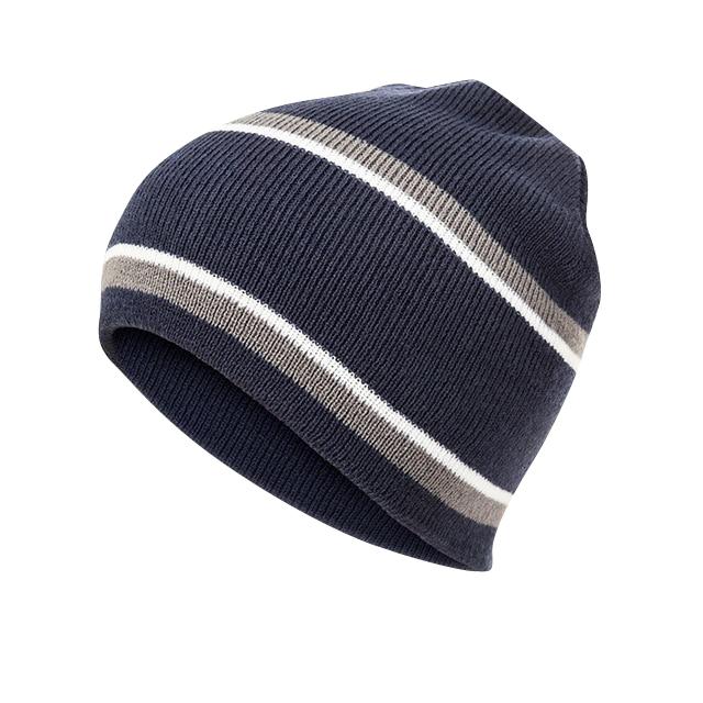 Peak   Navy Striped Comfort Beanie